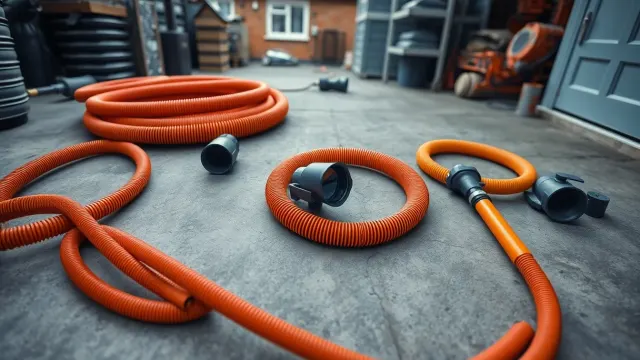 Drain rods and CCTV drain equipment on a workshop floor