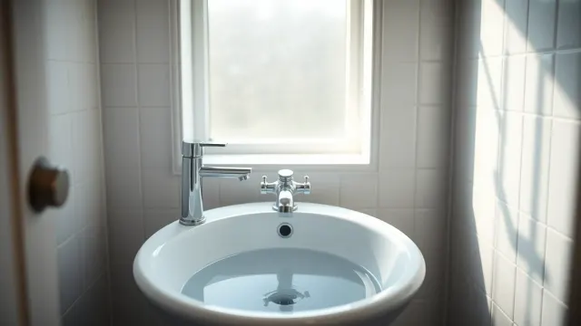 Water standing in a British bathroom sink — signs of a blocked drain